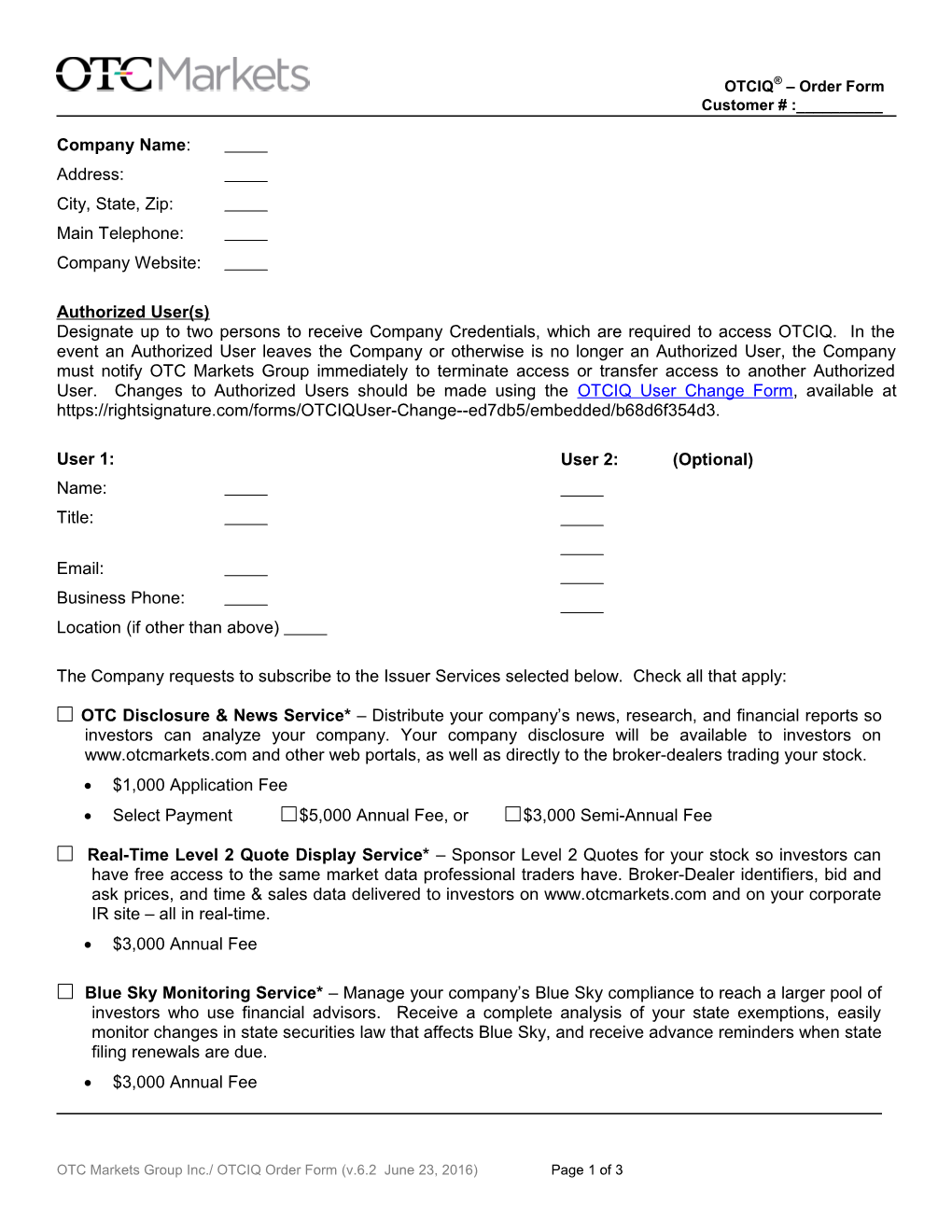 OTC Intelligencetm Order Form