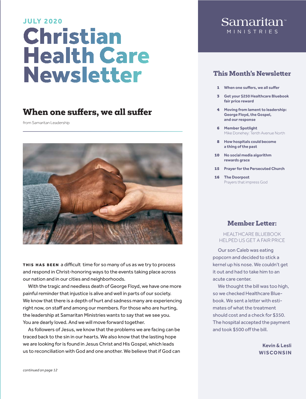 Christian Health Care Newsletter Is ­Published Monthly by Samaritan Ministries International, a 501(C)(3) Charity