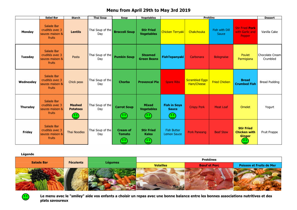 Menu from April 29Th to May 3Rd 2019