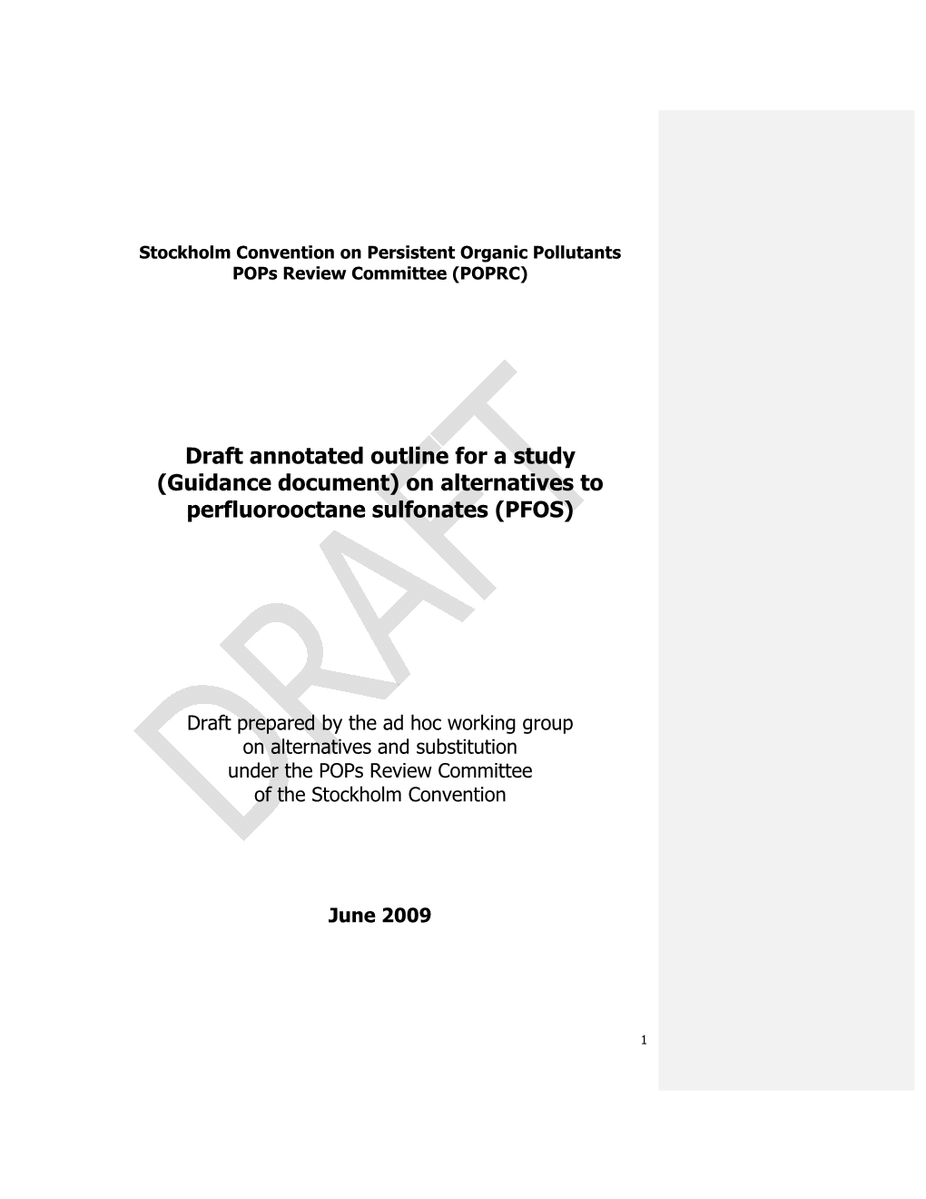 Draft Annotated Outline for a Study (Guidance Document) on Alternatives to Perfluorooctane Sulfonates (PFOS)