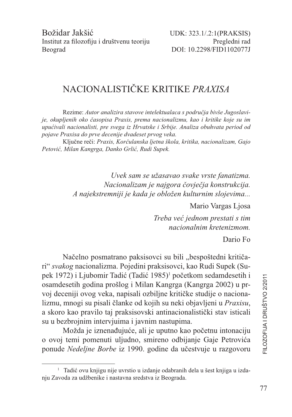 Nacionalističke Kritike Praxisa