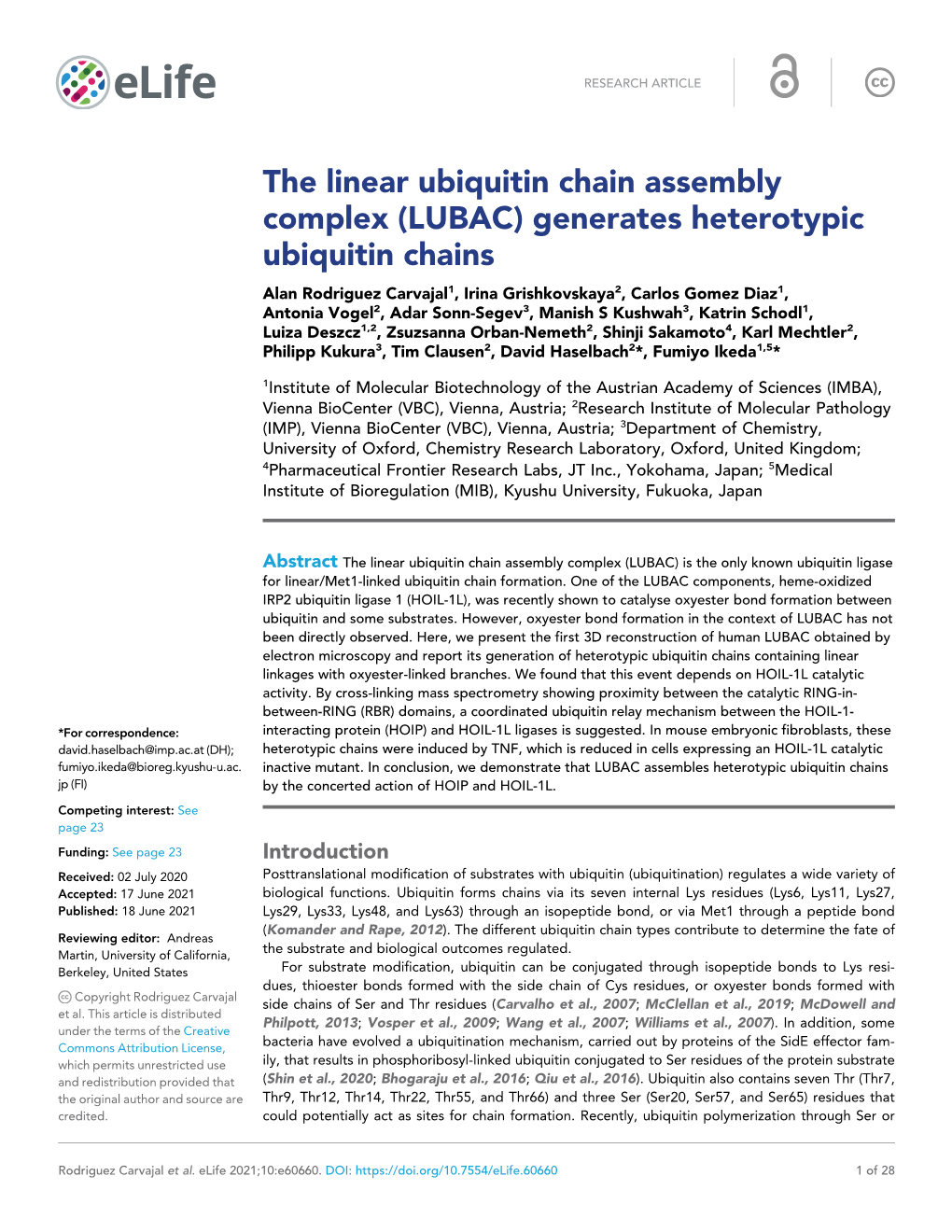 The Linear Ubiquitin Chain Assembly Complex