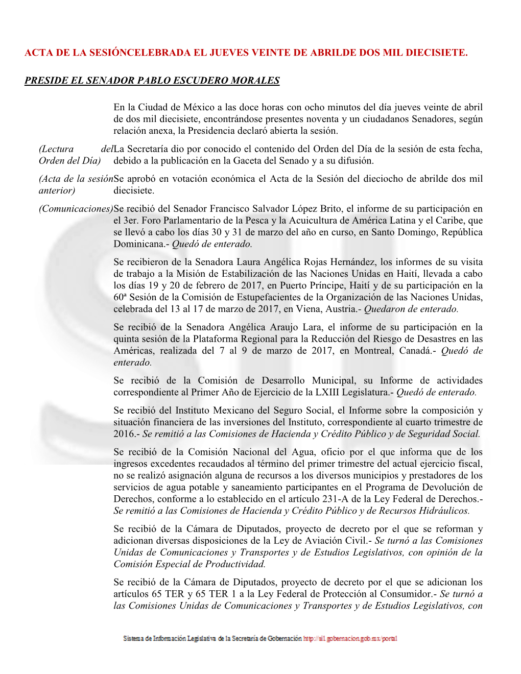 Acta De La Sesióncelebrada El Jueves Veinte De Abrilde Dos Mil Diecisiete