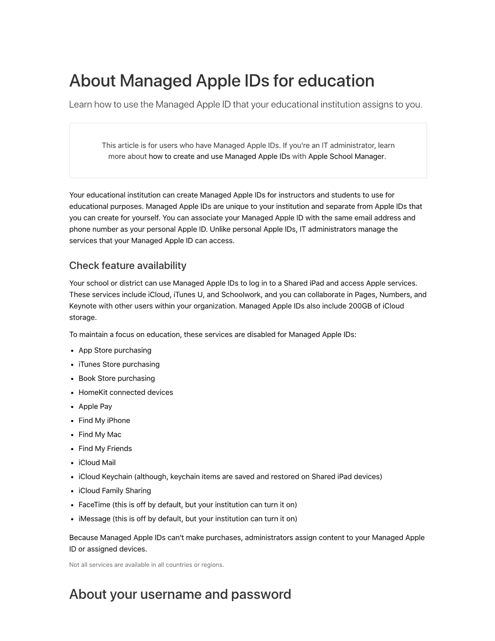About Managed Apple Ids for Education Learn How to Use the Managed Apple ID That Your Educational Institution Assigns to You