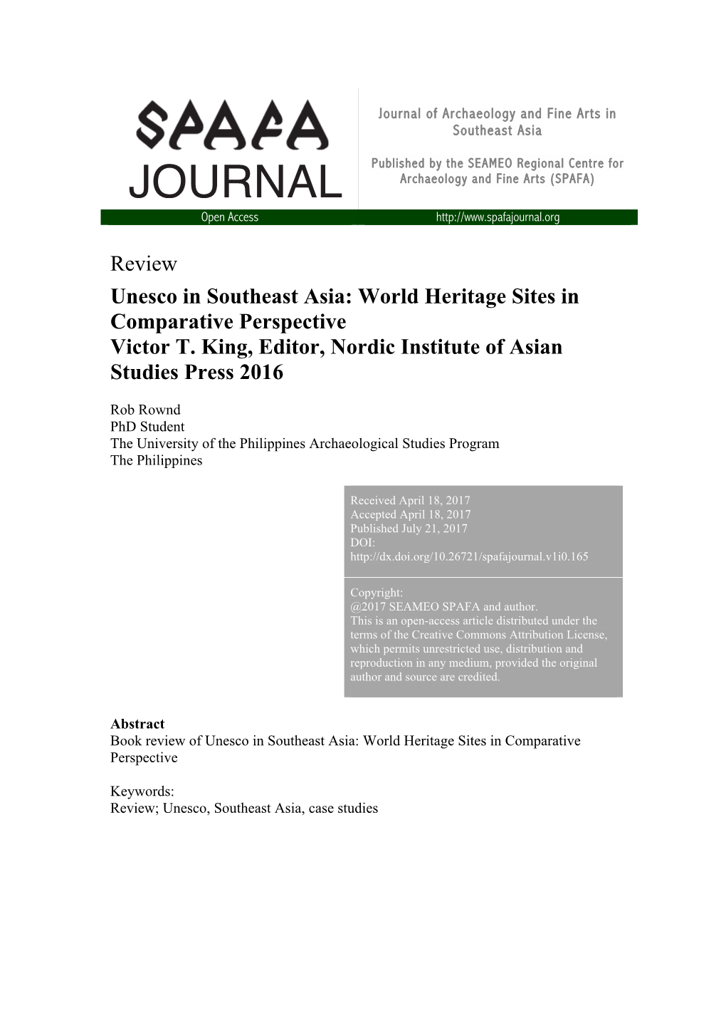Unesco in Southeast Asia: World Heritage Sites in Comparative Perspective Victor T