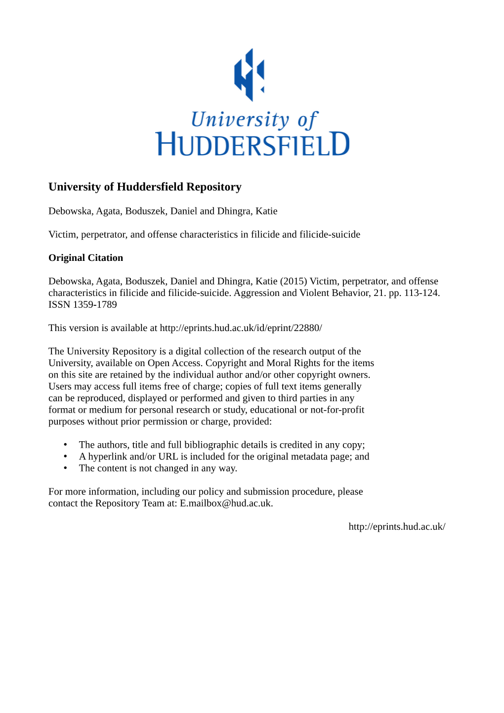 Victim, Perpetrator, and Offense Characteristics in Filicide and Filicide-Suicide