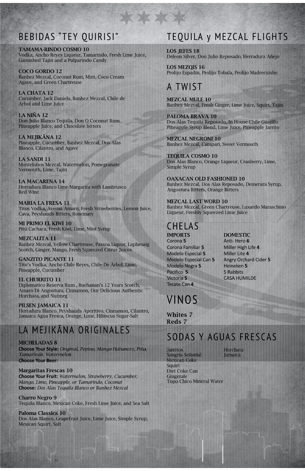 La Mejikana Drink Menu Updated 2-25-21