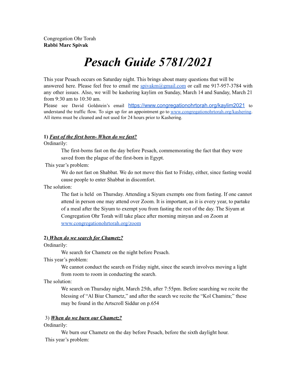 Pesach Guide 5781/2021