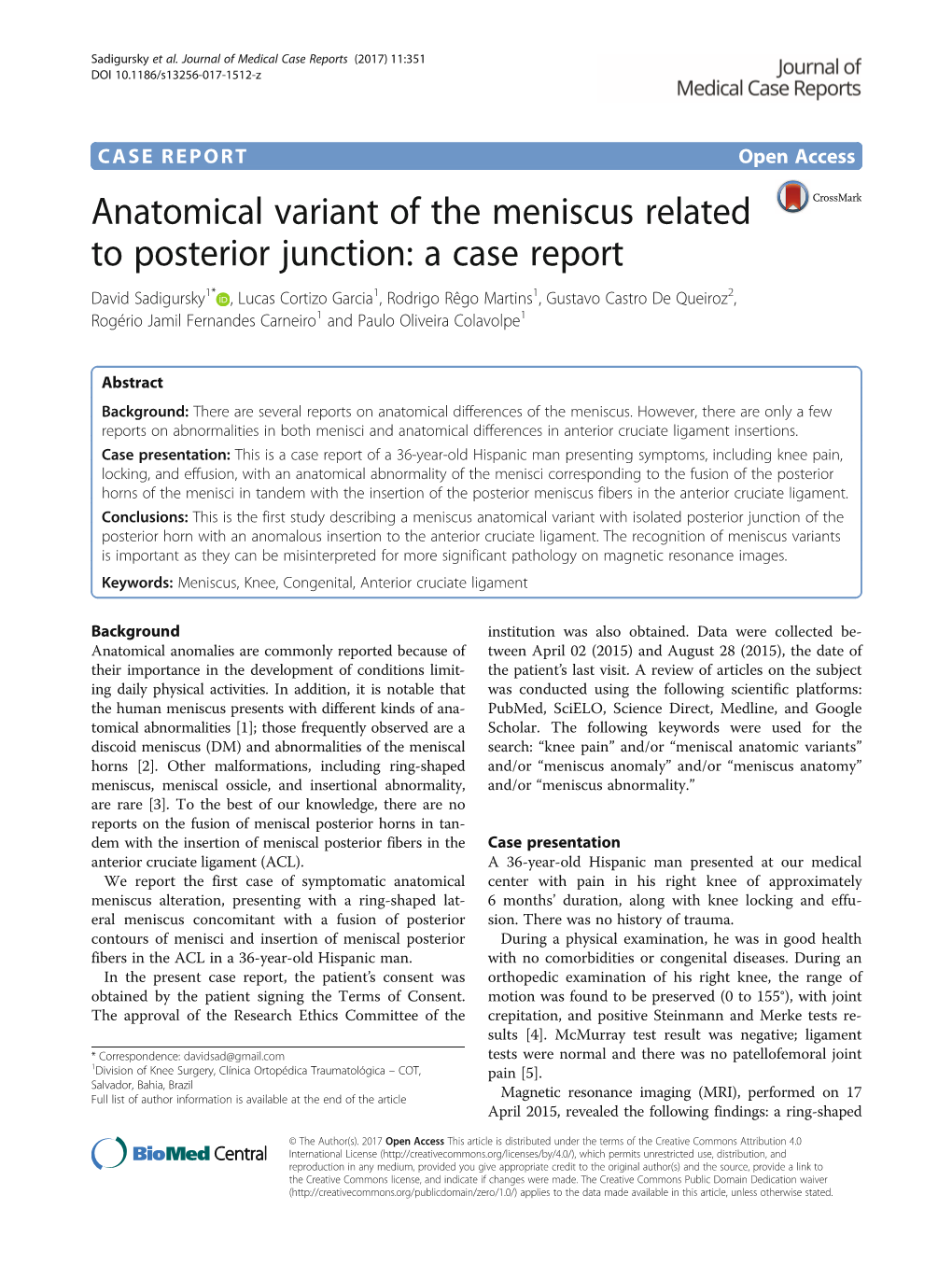 Anatomical Variant of the Meniscus Related to Posterior Junction: a Case