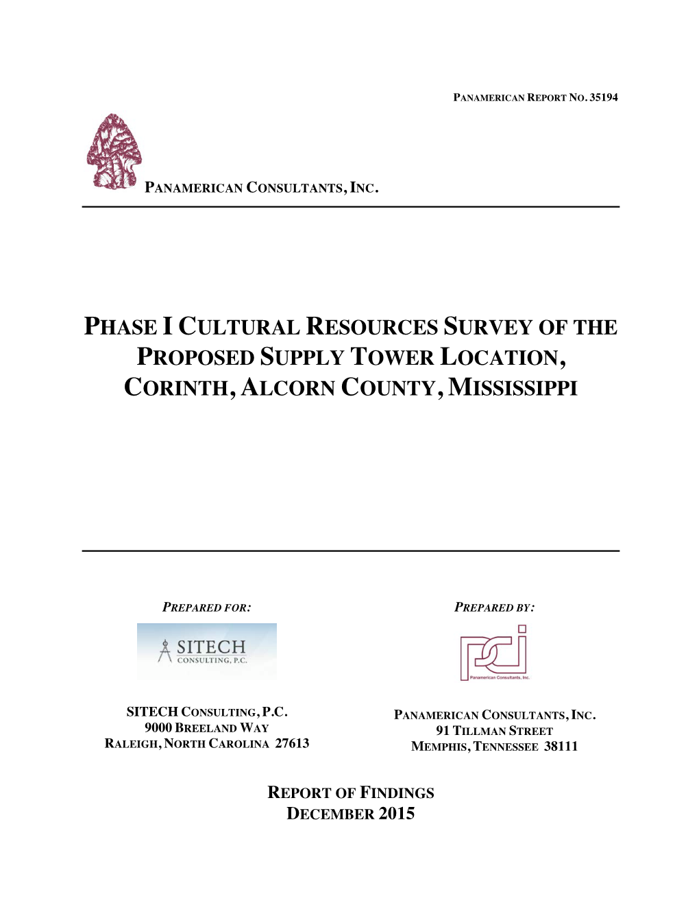 Phase I Cultural Resources Survey of the Proposed Supply Tower Location, Corinth, Alcorn County, Mississippi