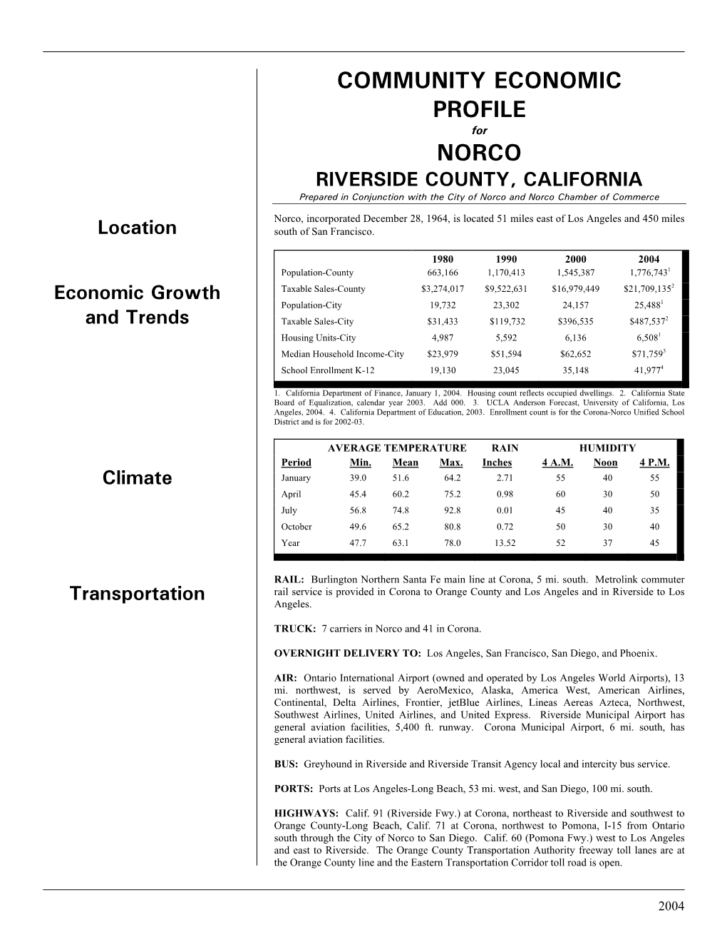 Community Economic Profile Norco