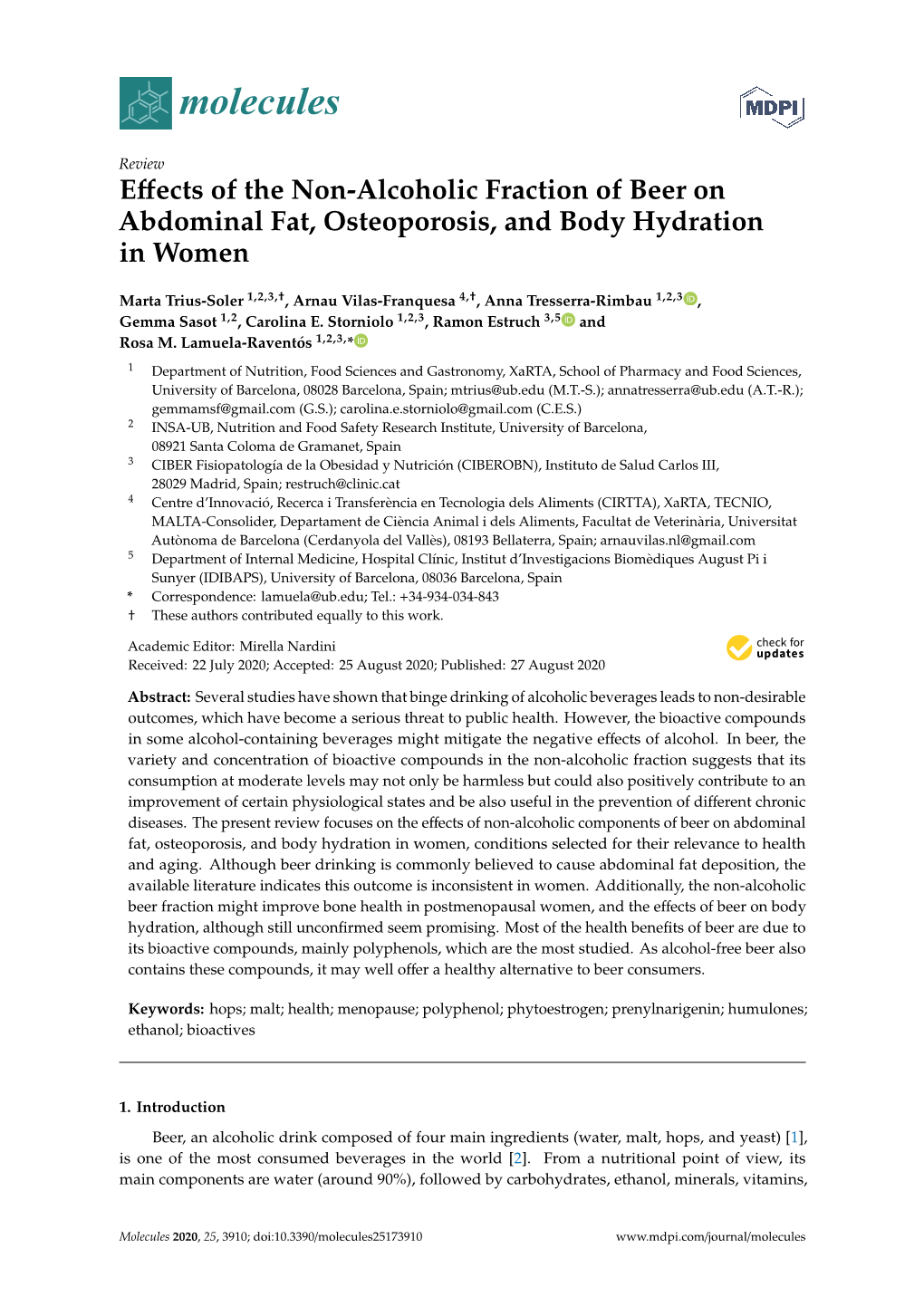 Effects of the Non-Alcoholic Fraction of Beer on Abdominal Fat