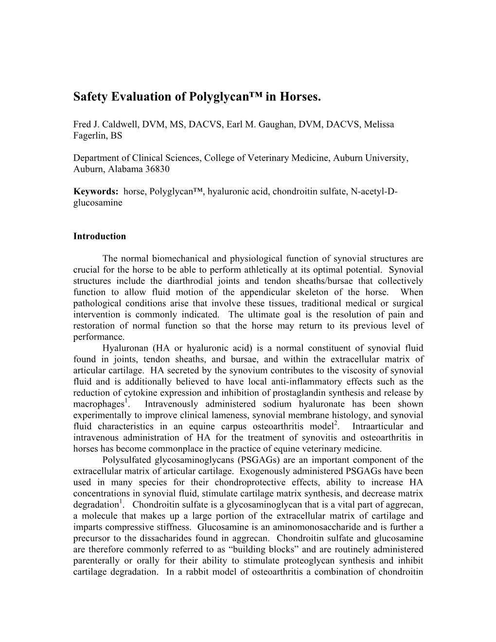 Safety Evaluation of Polyglycan™ in Horses