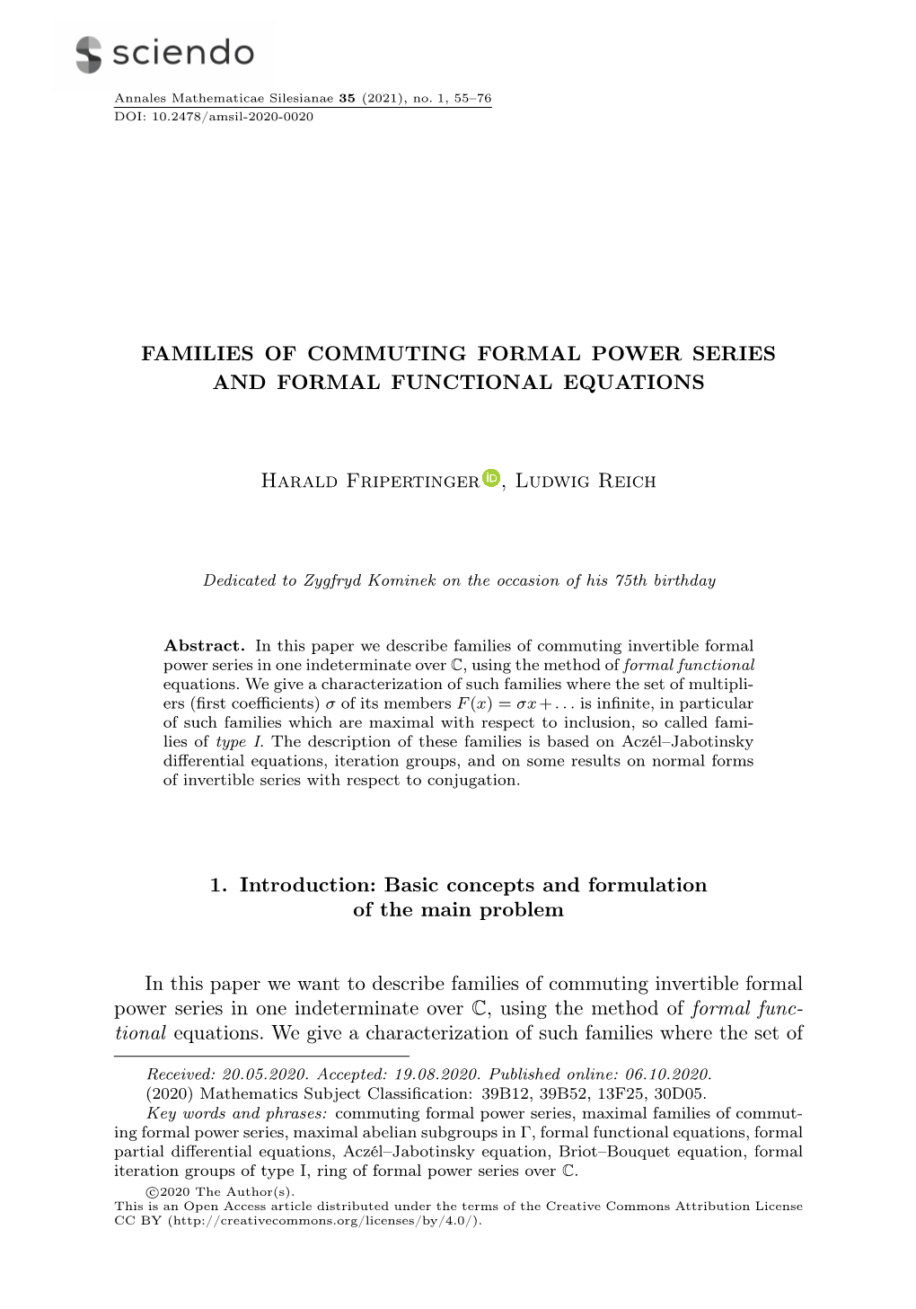 Families of Commuting Formal Power Series and Formal Functional Equations