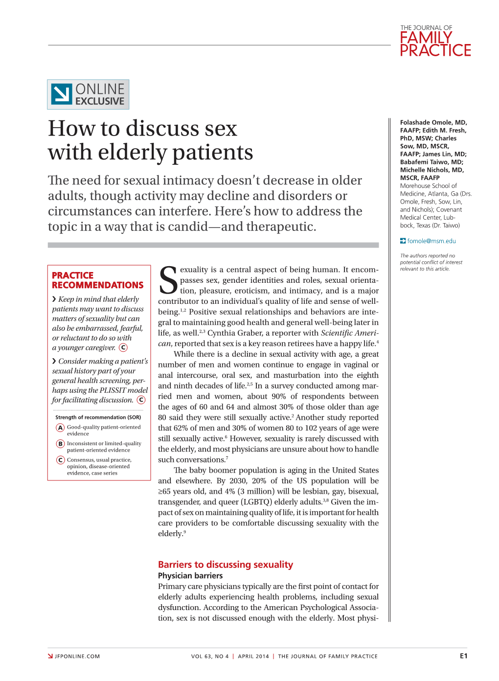 How to Discuss Sex with Elderly Patients