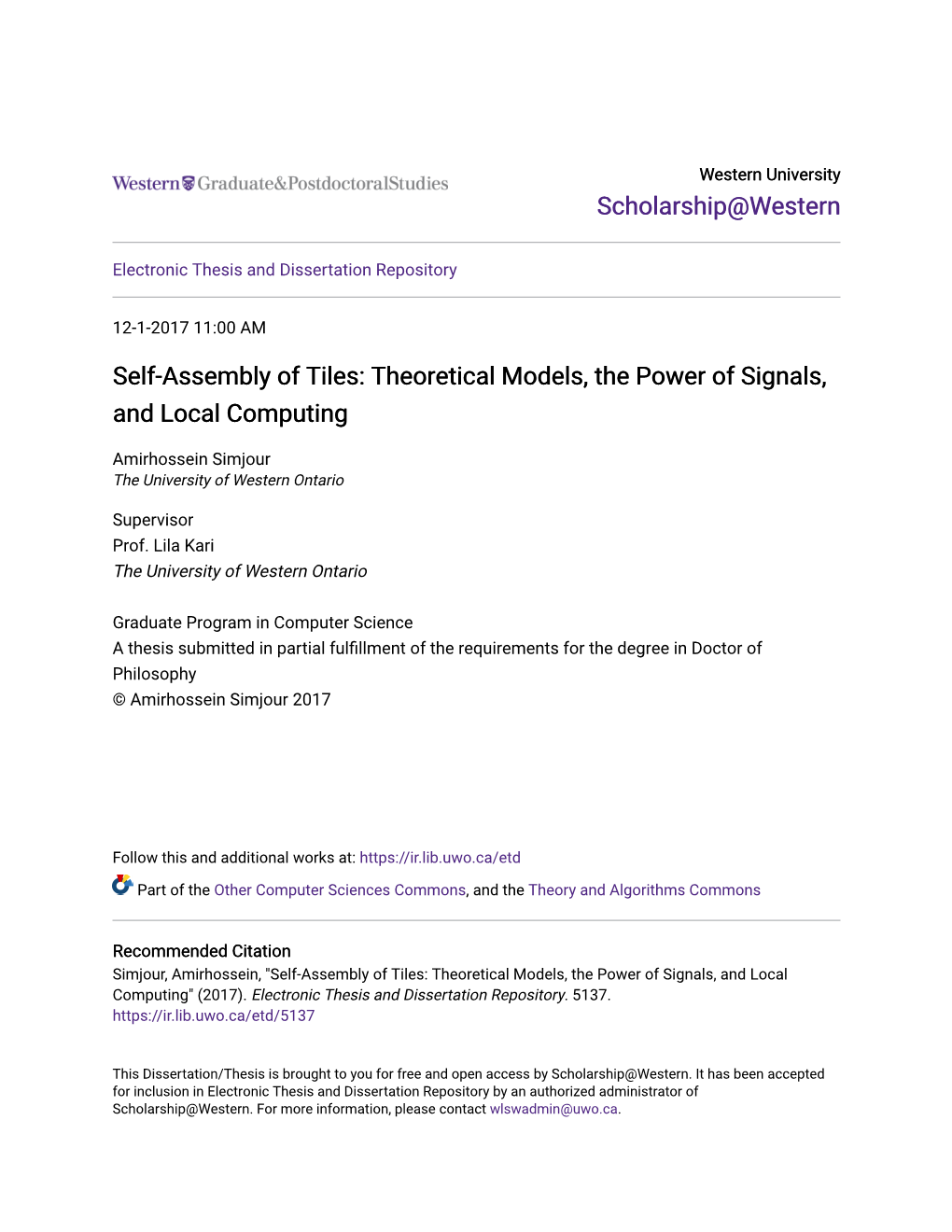 Self-Assembly of Tiles: Theoretical Models, the Power of Signals, and Local Computing