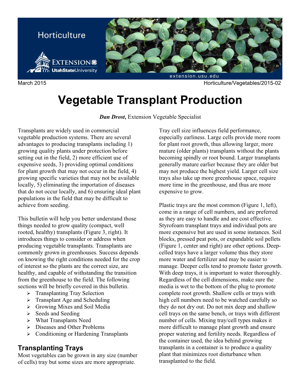 Vegetable Transplant Production