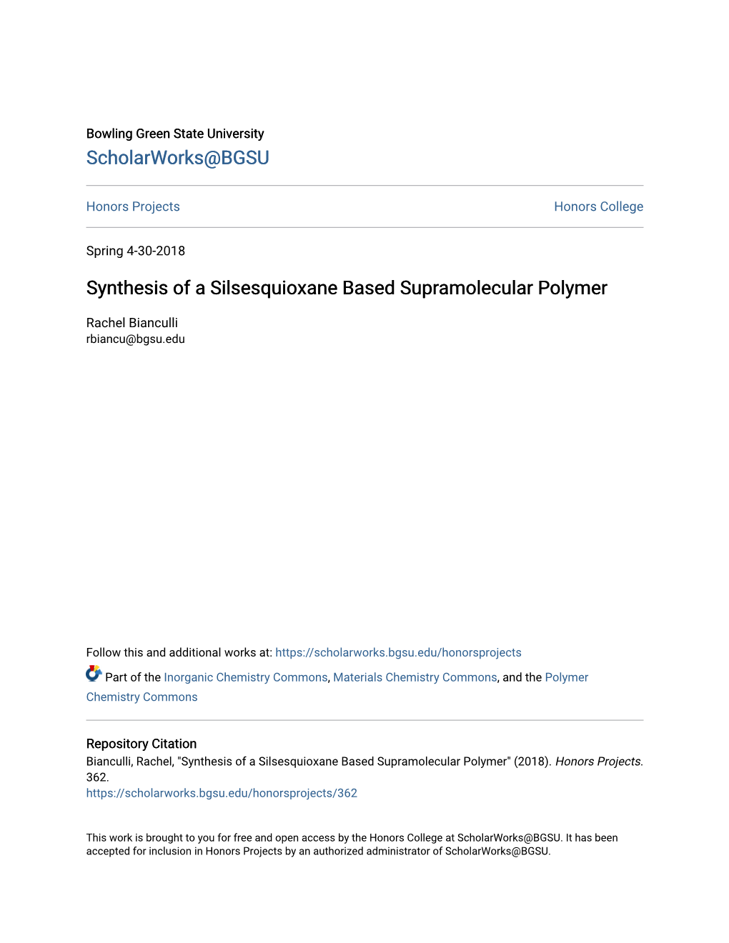 Synthesis of a Silsesquioxane Based Supramolecular Polymer