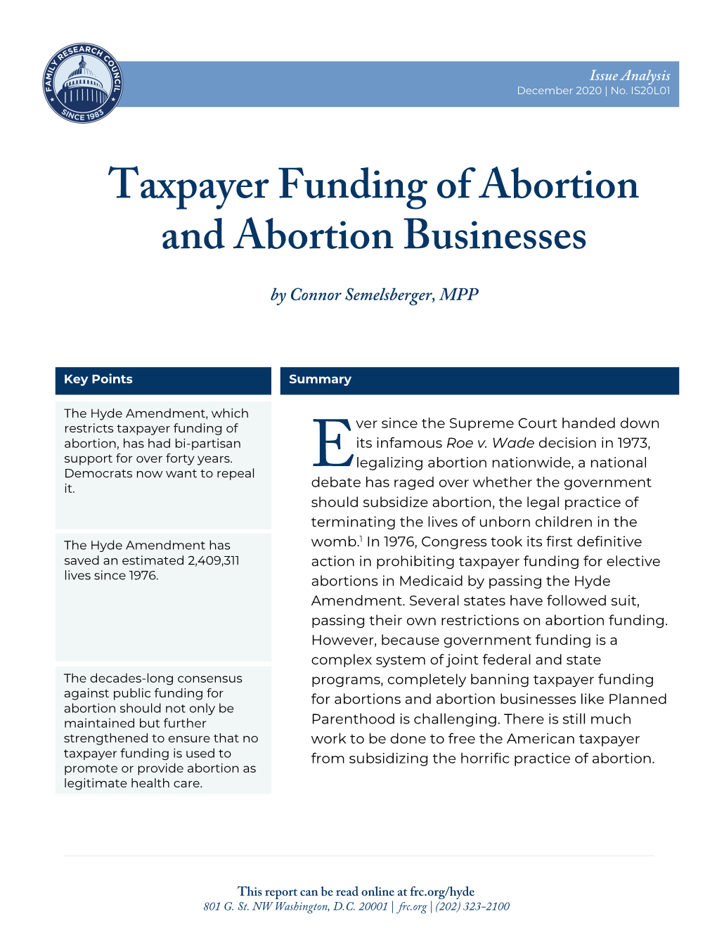 Taxpayer Funding of Abortion and Abortion Businesses December 2020 | No