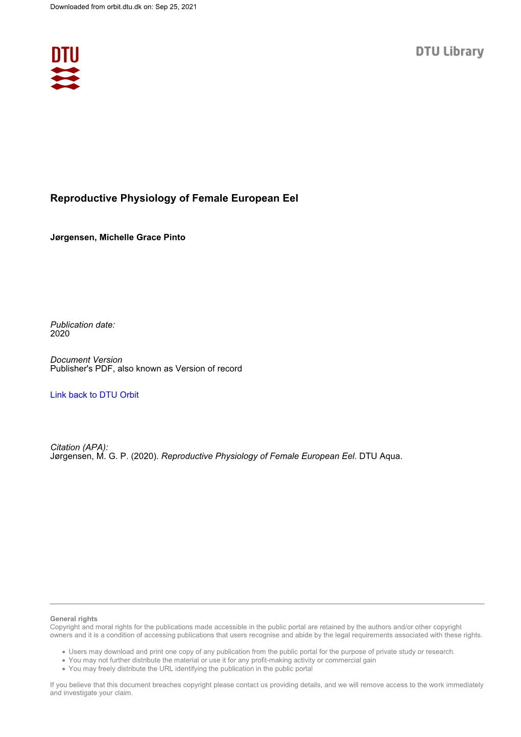 Reproductive Physiology of Female European Eel