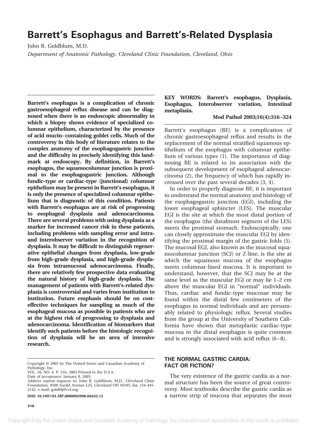 Barrett's Esophagus and Barrett's-Related Dysplasia