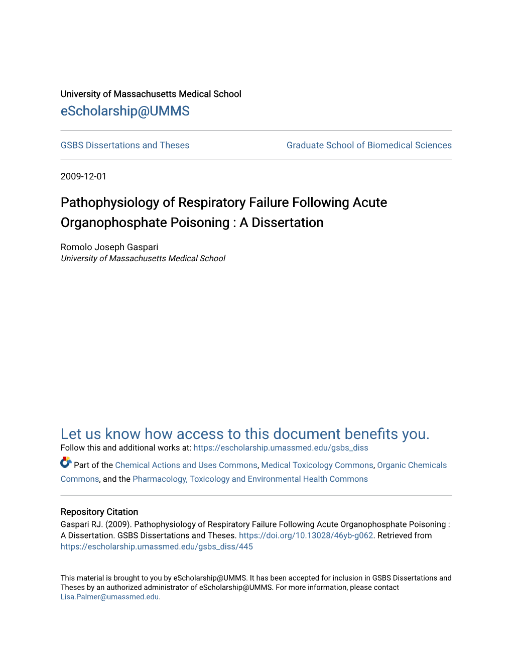 Pathophysiology of Respiratory Failure Following Acute Organophosphate Poisoning : a Dissertation