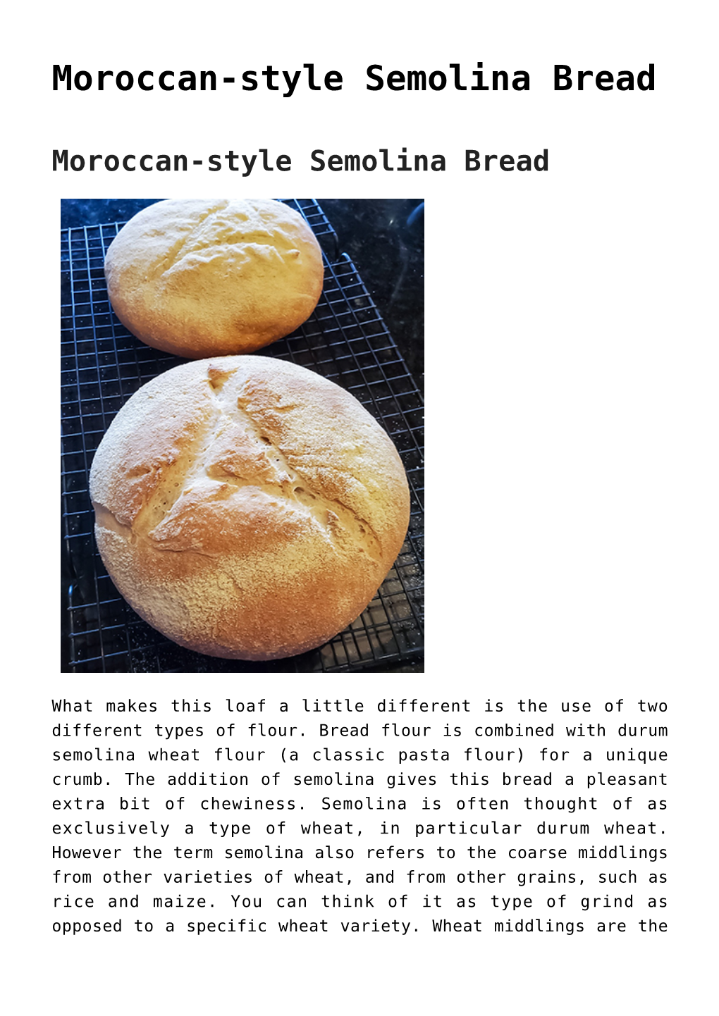 Moroccan-Style Semolina Bread