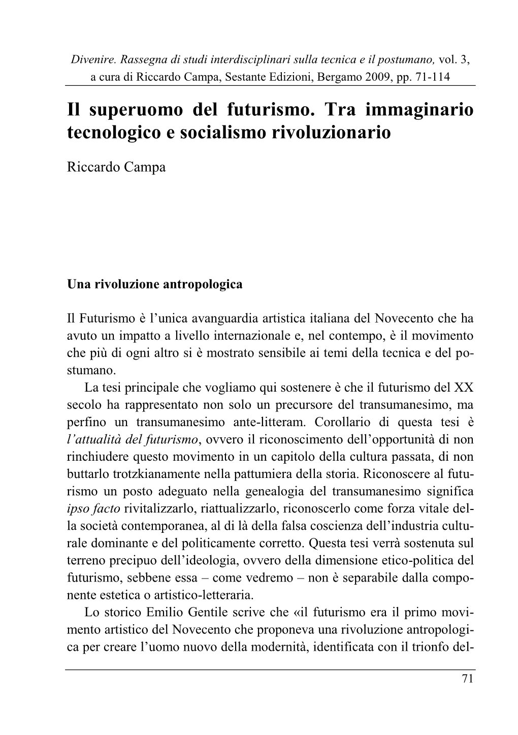 Il Superuomo Del Futurismo. Tra Immaginario Tecnologico E Socialismo Rivoluzionario