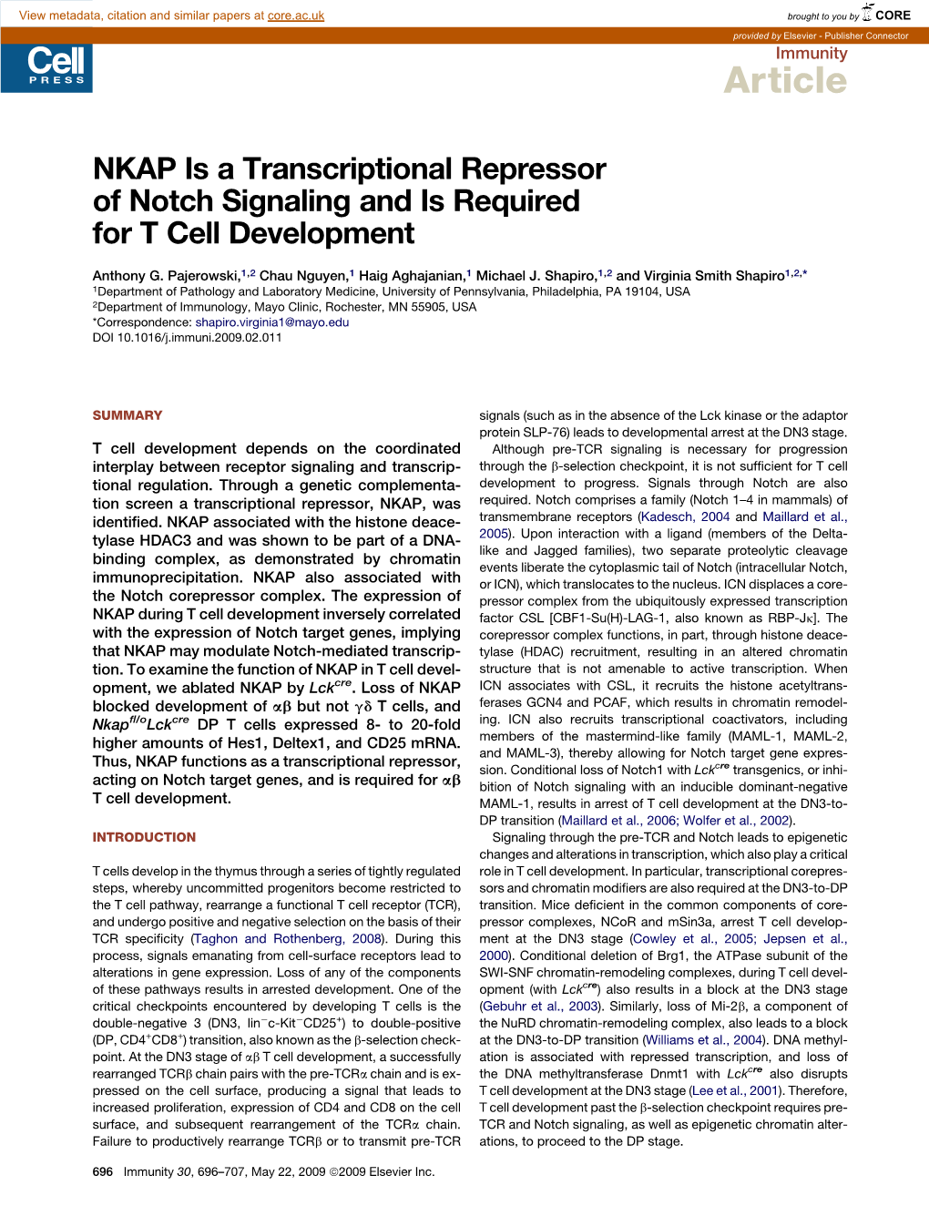 NKAP Is a Transcriptional Repressor of Notch Signaling and Is Required for T Cell Development