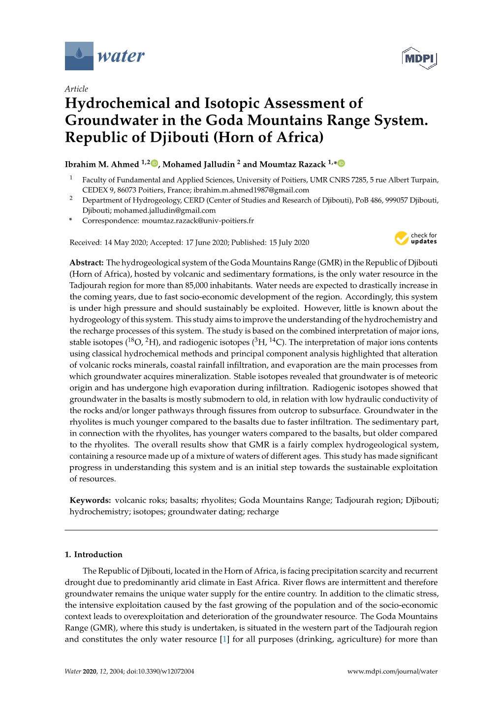 Hydrochemical and Isotopic Assessment of Groundwater in the Goda Mountains Range System