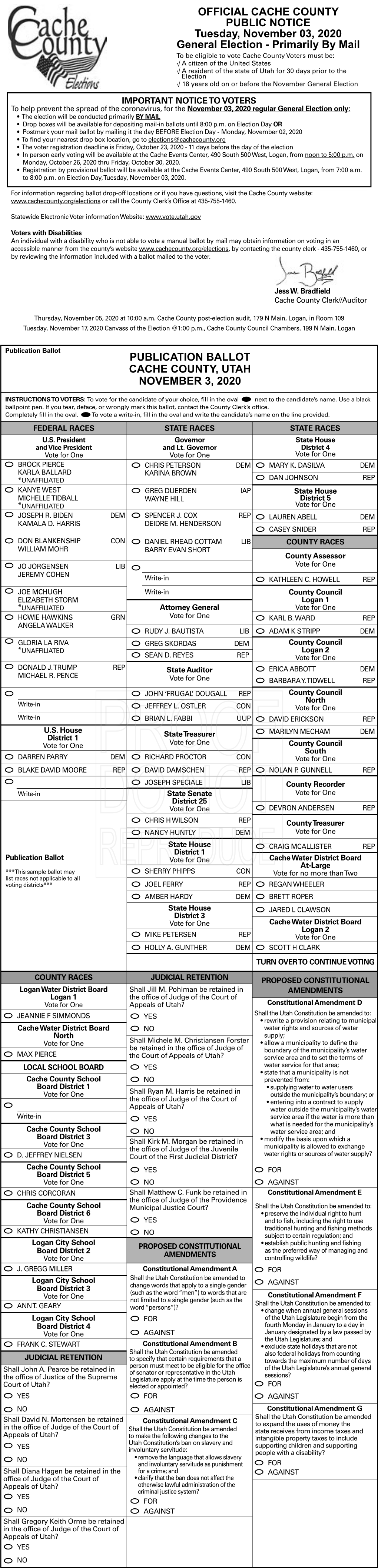 OFFICIAL CACHE COUNTY PUBLIC NOTICE Tuesday, November 03