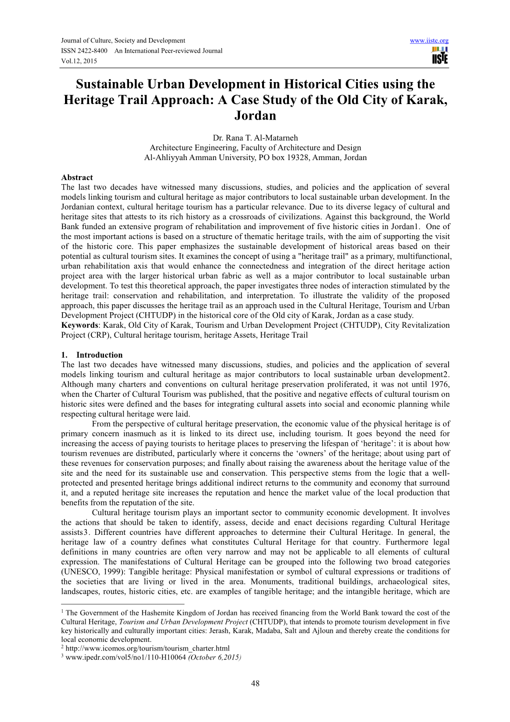 Sustainable Urban Development in Historical Cities Using the Heritage Trail Approach: a Case Study of the Old City of Karak, Jordan