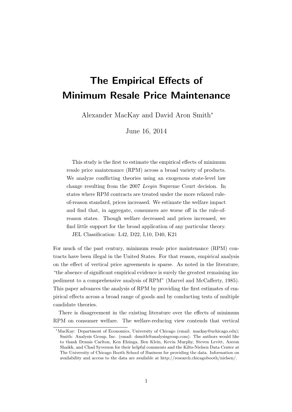 The Empirical Effects of Minimum Resale Price Maintenance