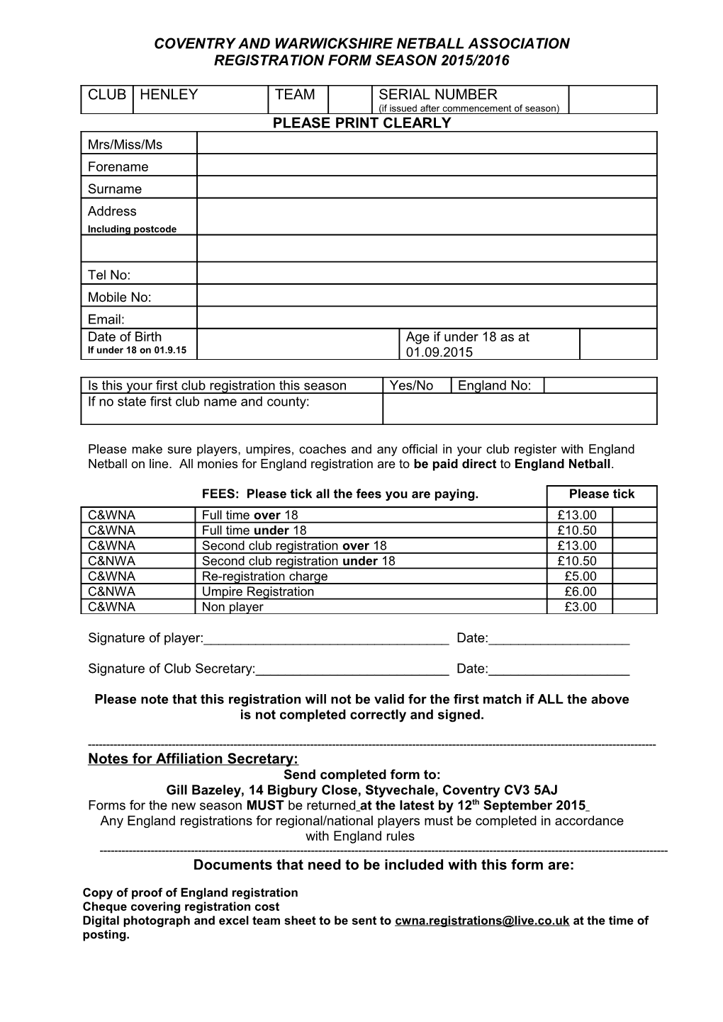 Coventry and Warwickshire Netball Association