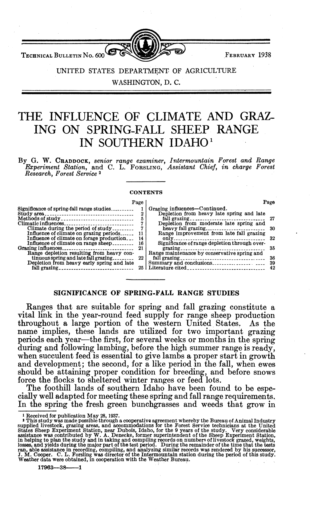 The Influence of Climate and Graz- Ing on Spring-Fall Sheep Range in Southern Idaho ^