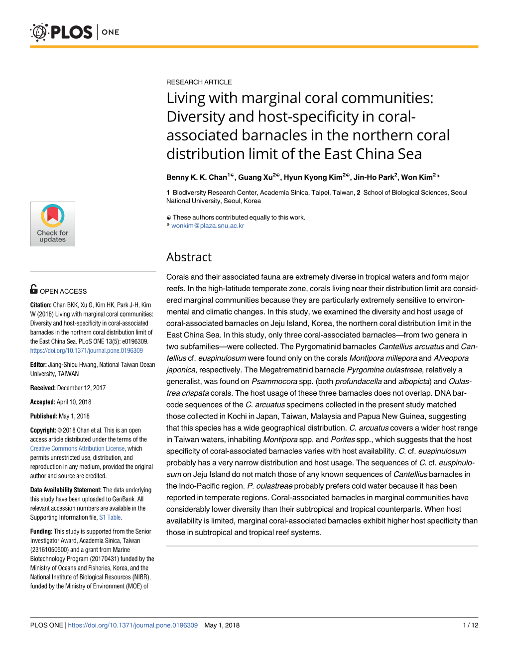 Diversity and Host-Specificity in Coral-Associated Barnacles in The