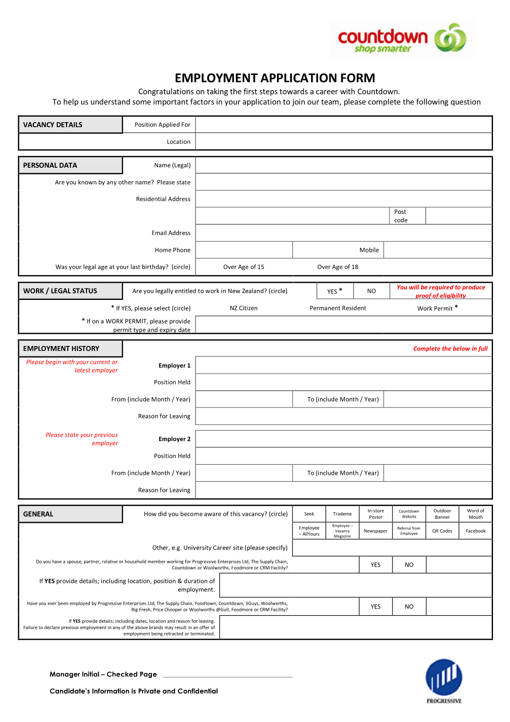 EMPLOYMENT APPLICATION FORM Congratulations on Taking the First Steps Towards a Career with Countdown