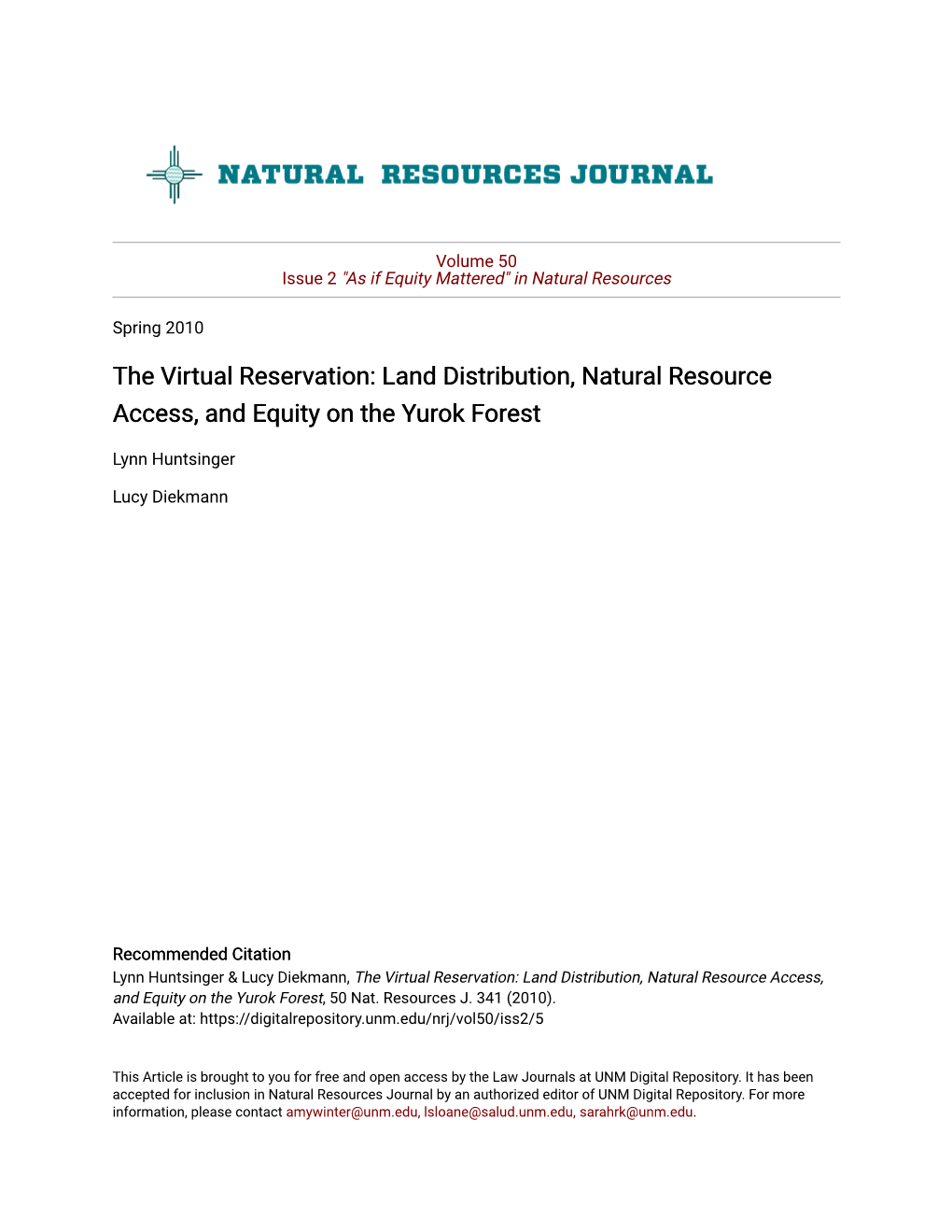 The Virtual Reservation: Land Distribution, Natural Resource Access, and Equity on the Yurok Forest