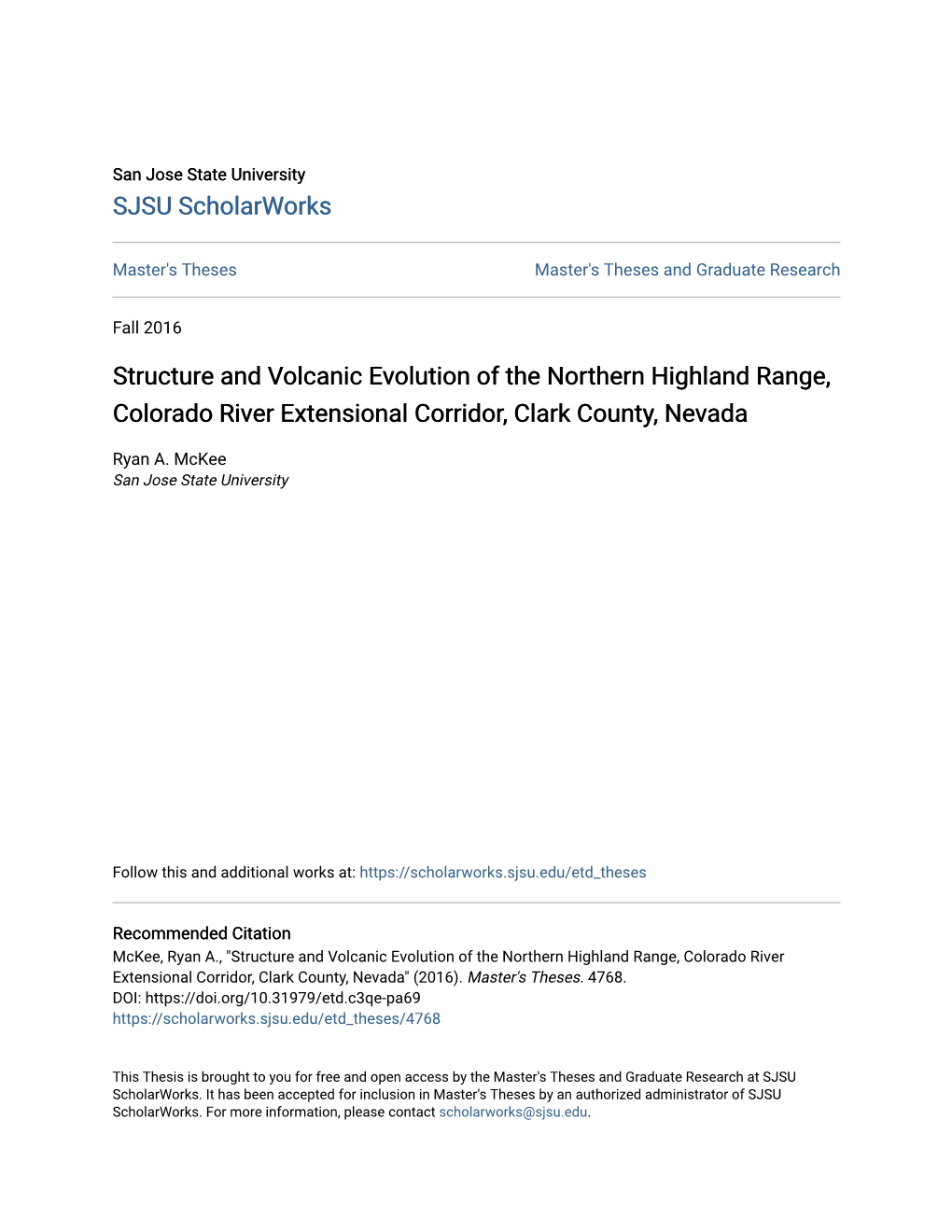 Structure and Volcanic Evolution of the Northern Highland Range, Colorado River Extensional Corridor, Clark County, Nevada