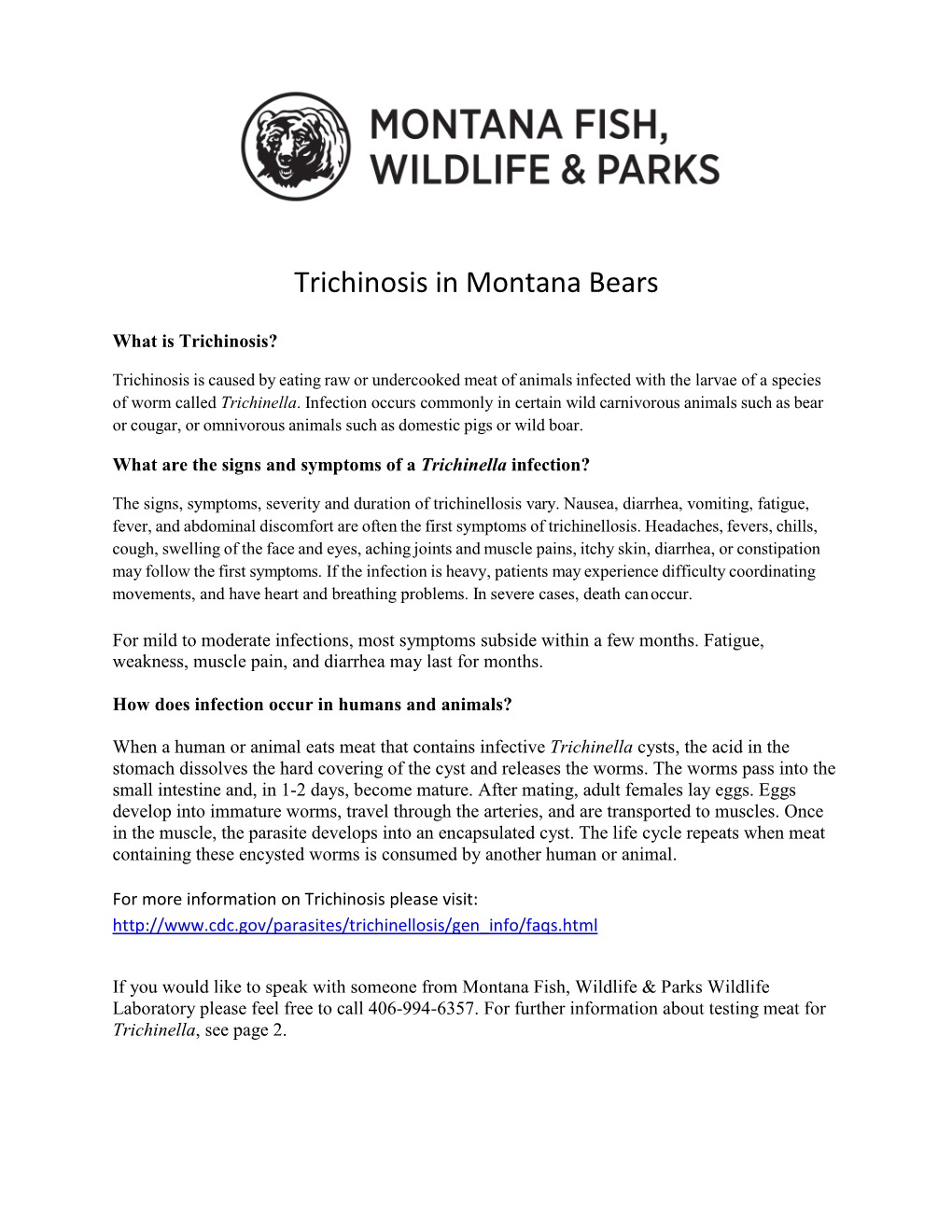 Trichinosis in Montana Bears