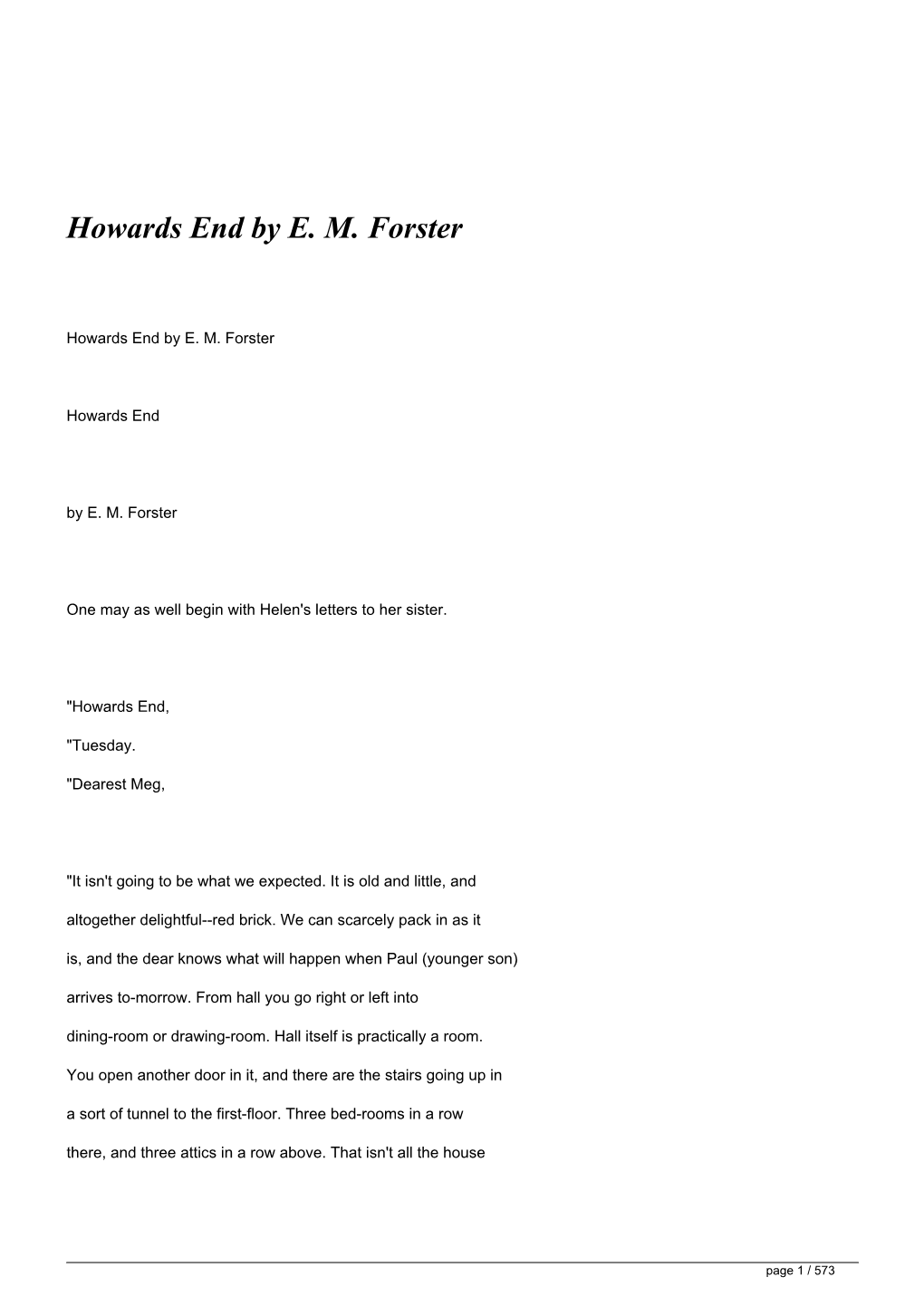 Howards End by EM Forster</H1>