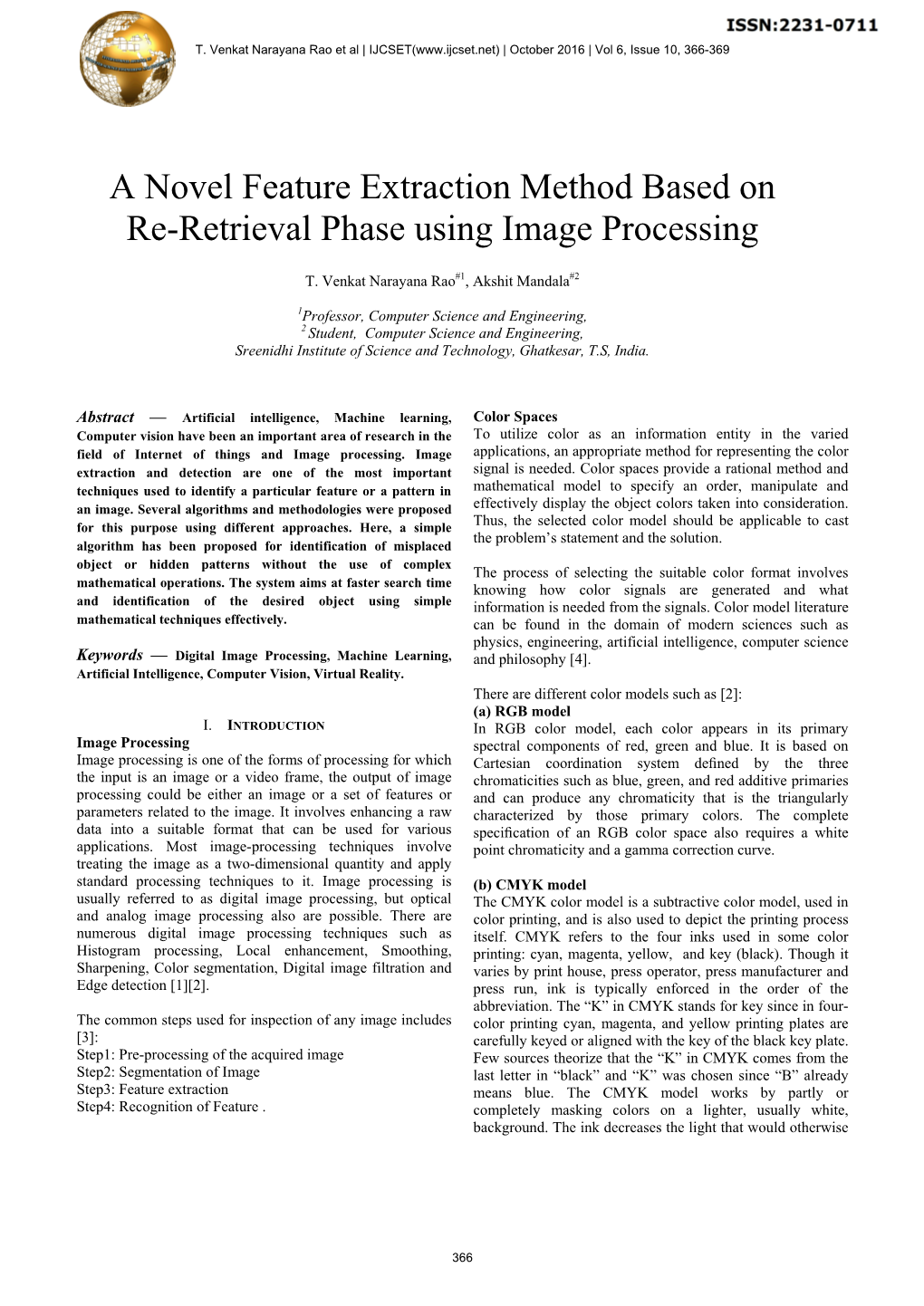 A Novel Feature Extraction Method Based on Re-Retrieval Phase Using Image Processing