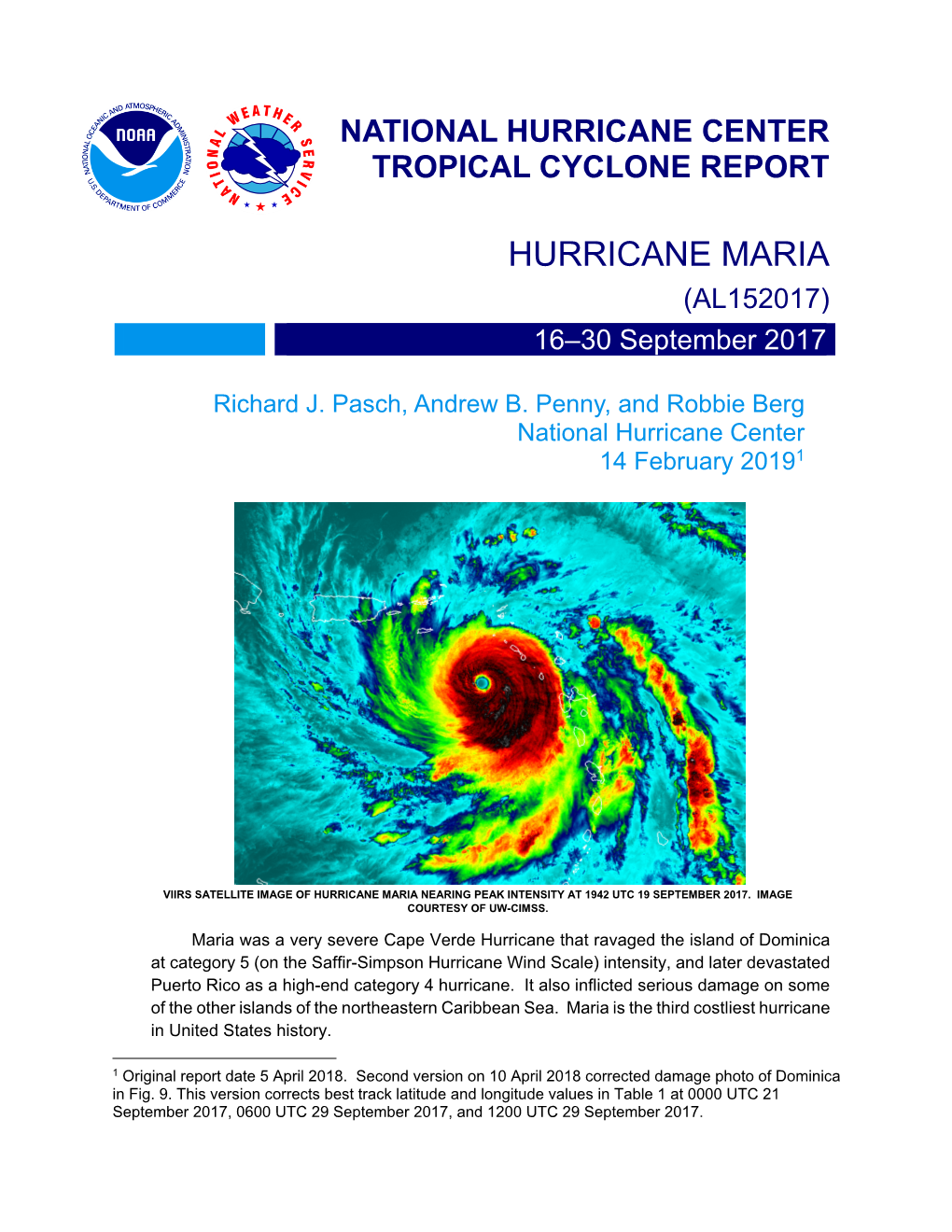 HURRICANE MARIA (AL152017) 16–30 September 2017