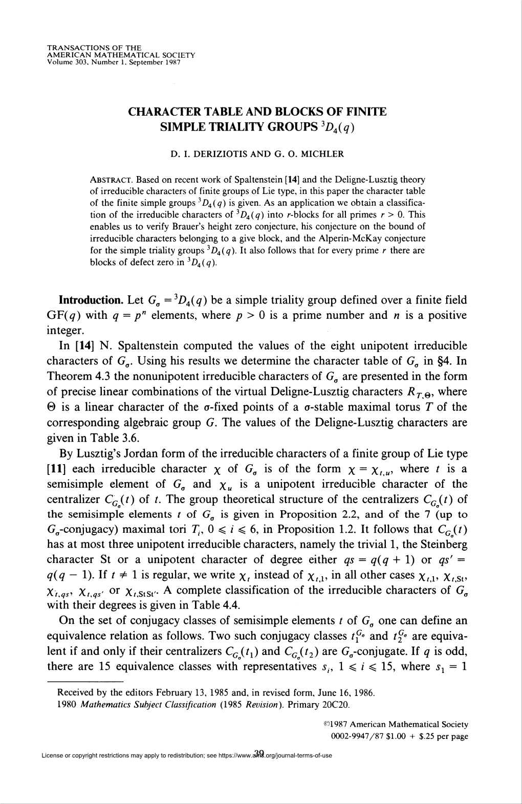 Character Table and Blocks of Finite Simple Triality