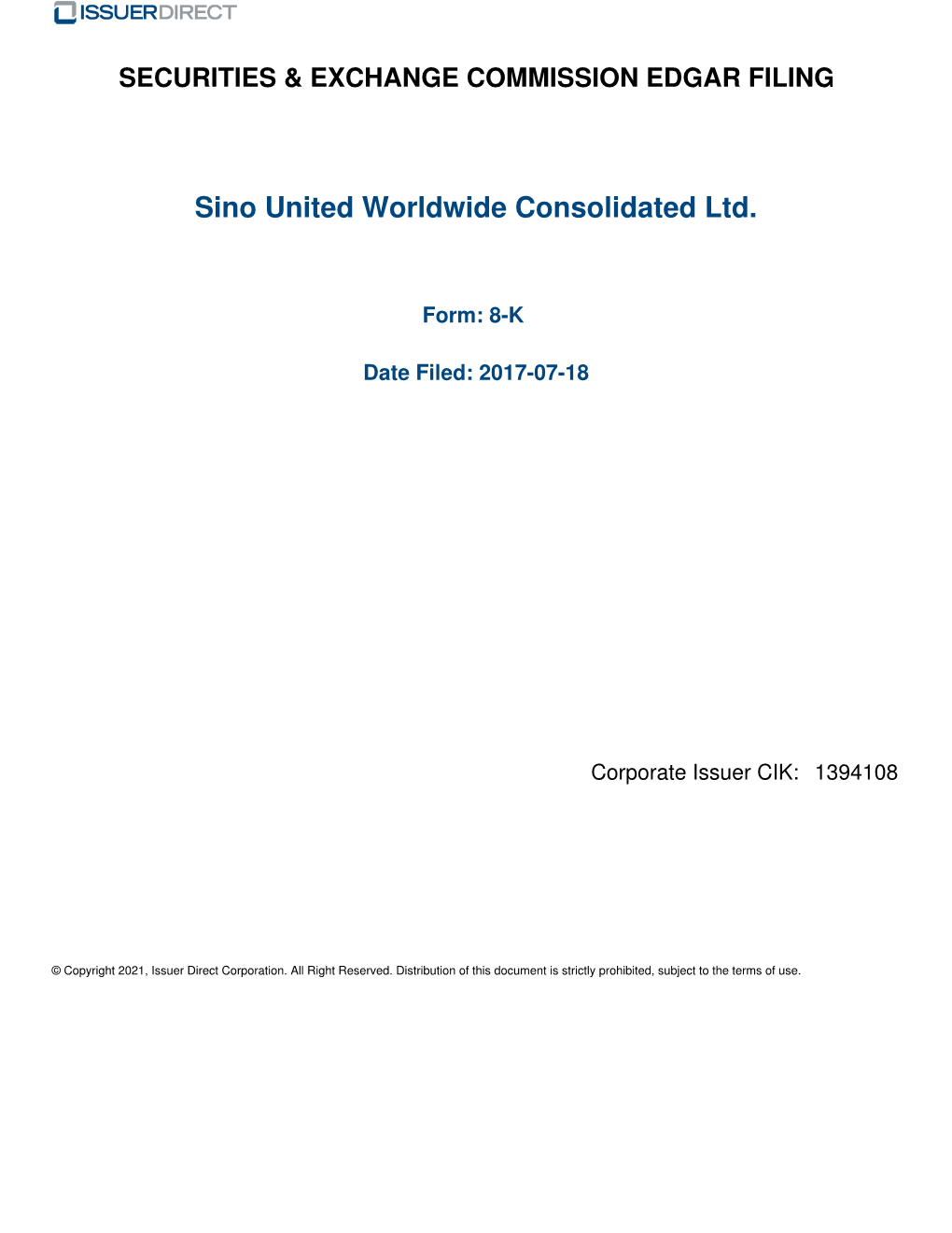 Sino United Worldwide Consolidated Ltd