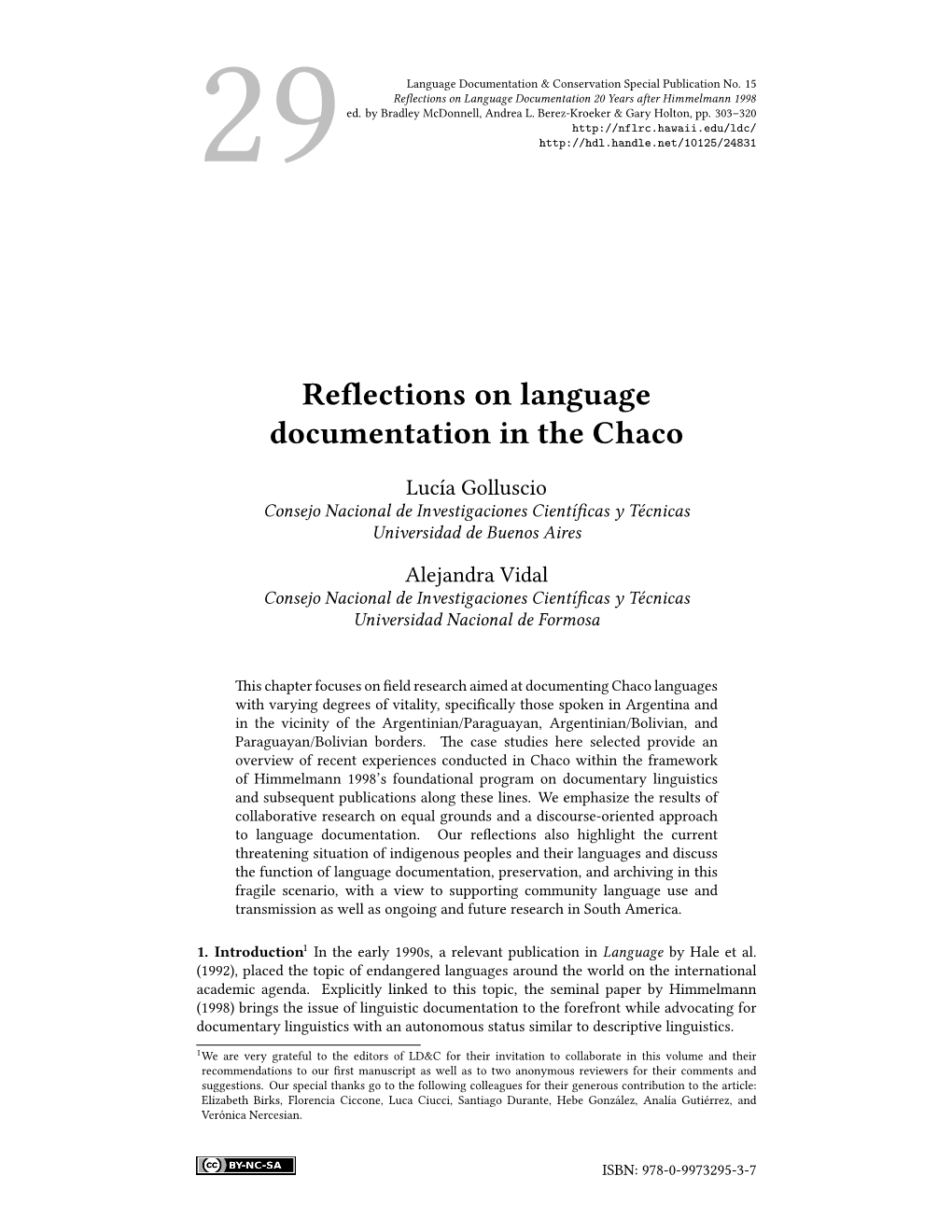 Reflections on Language Documentation in the Chaco