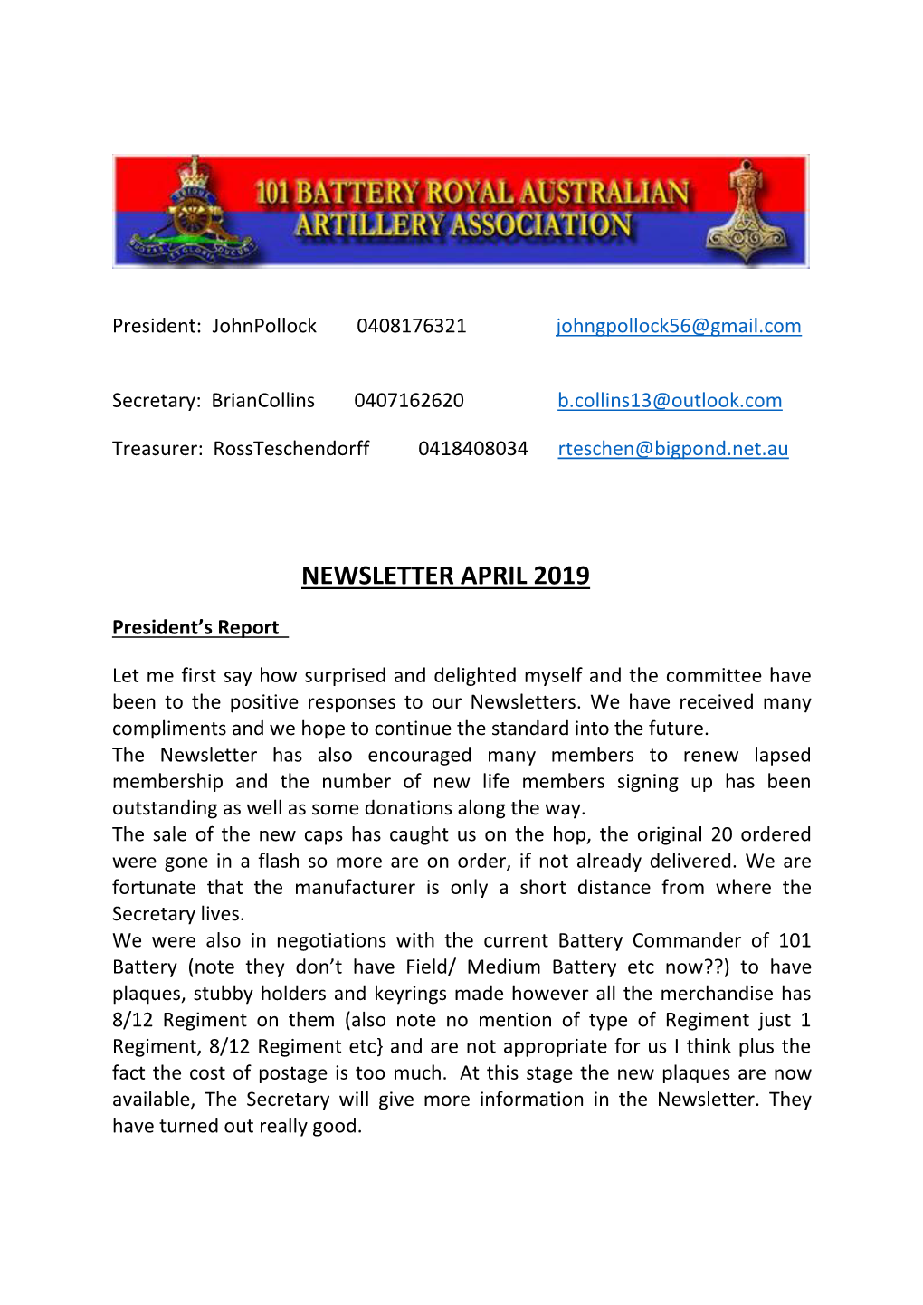 Newsletter April 2019