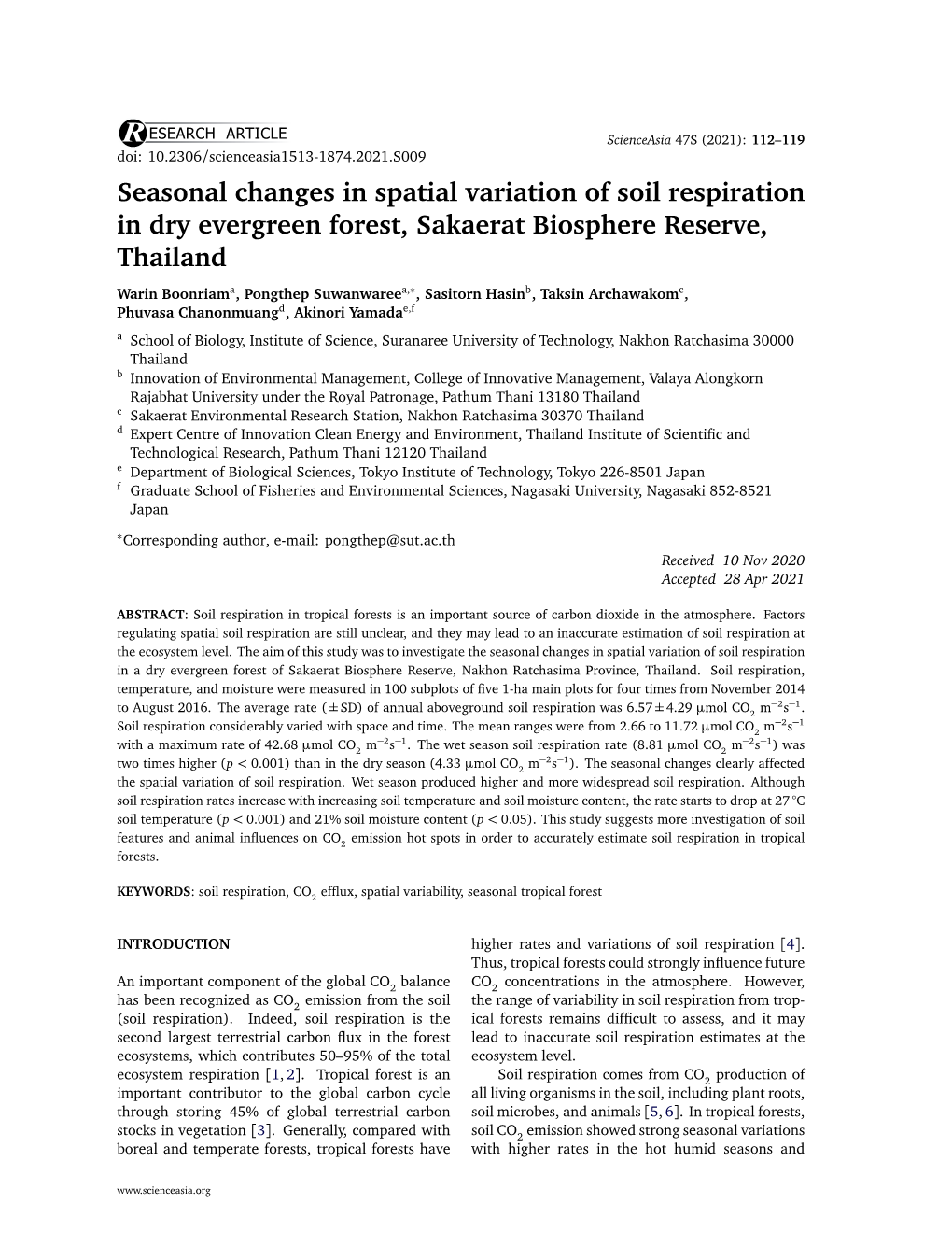 Seasonal Changes in Spatial Variation of Soil Respiration in Dry Evergreen Forest, Sakaerat Biosphere Reserve, Thailand