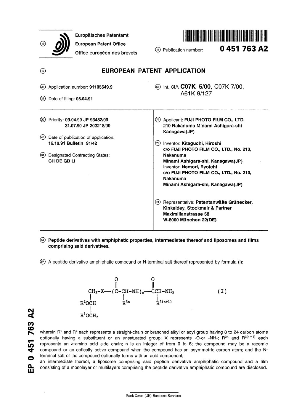 Peptide Derivatives with Amphiphatic Properties, Intermediates Thereof and Liposomes and Films Comprising Said Derivatives