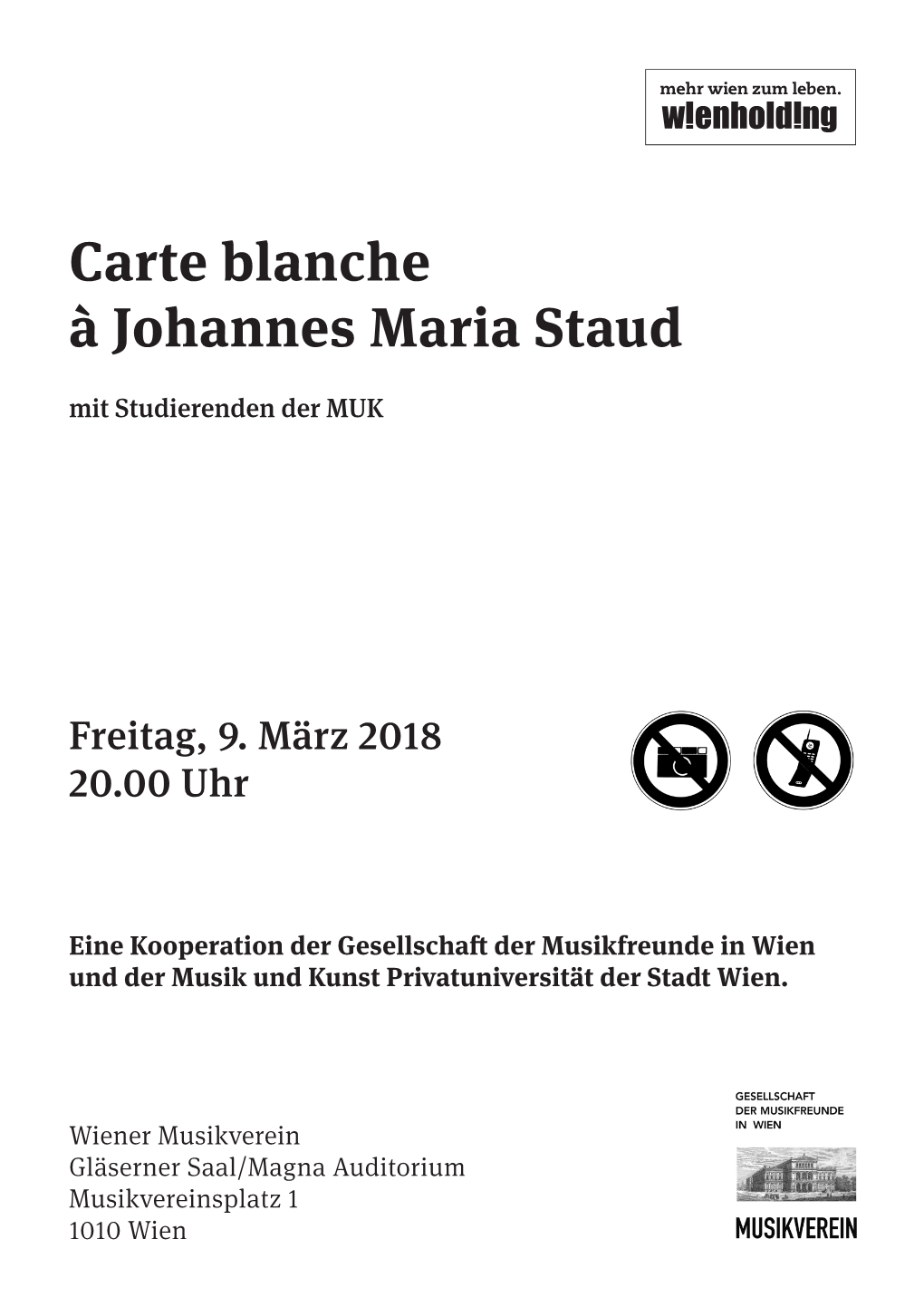 Carte Blanche À Johannes Maria Staud Mit Studierenden Der MUK